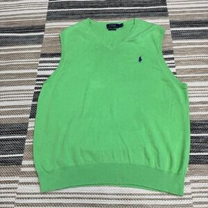 Polo Ralph Lauren Sweater Vest Mens Large Green Pima Cotton V Neck Golf Classic